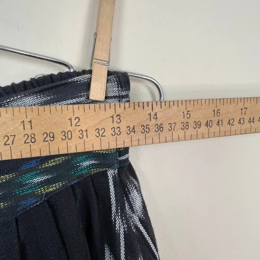 Vintage Ikat El Huarache skirt Sz M fringe Tiered Boho Gypsy Full ethnic 70s